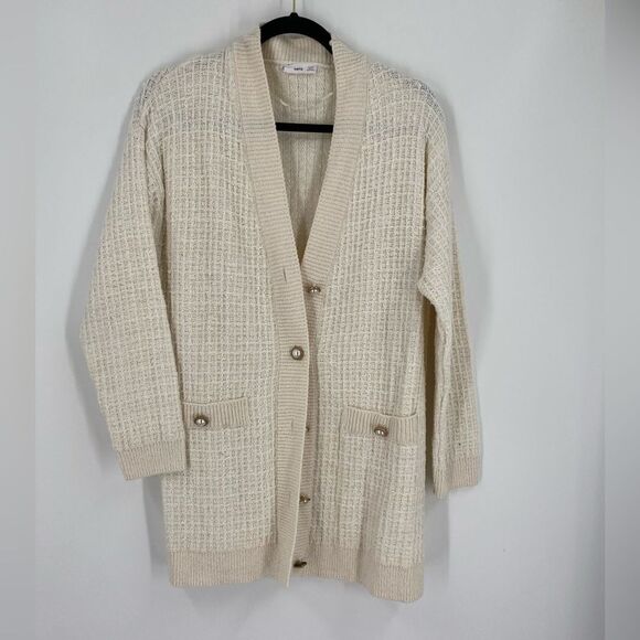 Mango Cream Oversized Textured Knit Cardigan Duster Size S Button Front - Picture 1 of 3